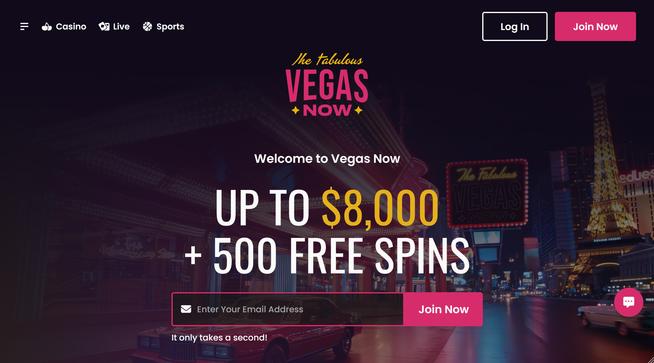 VegasNow launched in 2024 with 13,000+ games, a four-deposit package reaching $8,000, and a retro Las Vegas design that's genuinely different from the generic offshore aesthetic.